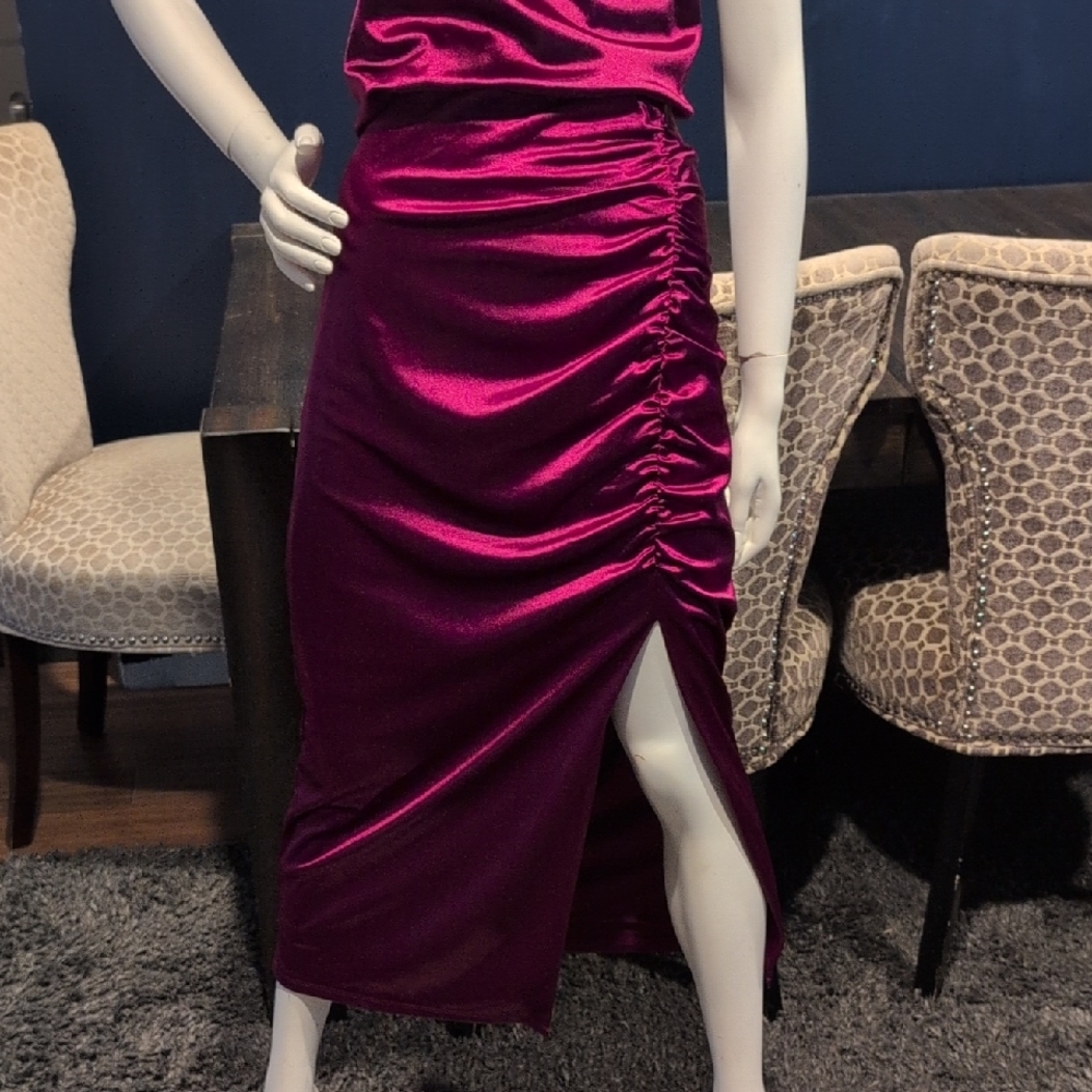 Express Fuschia Ruched Midi Skirt